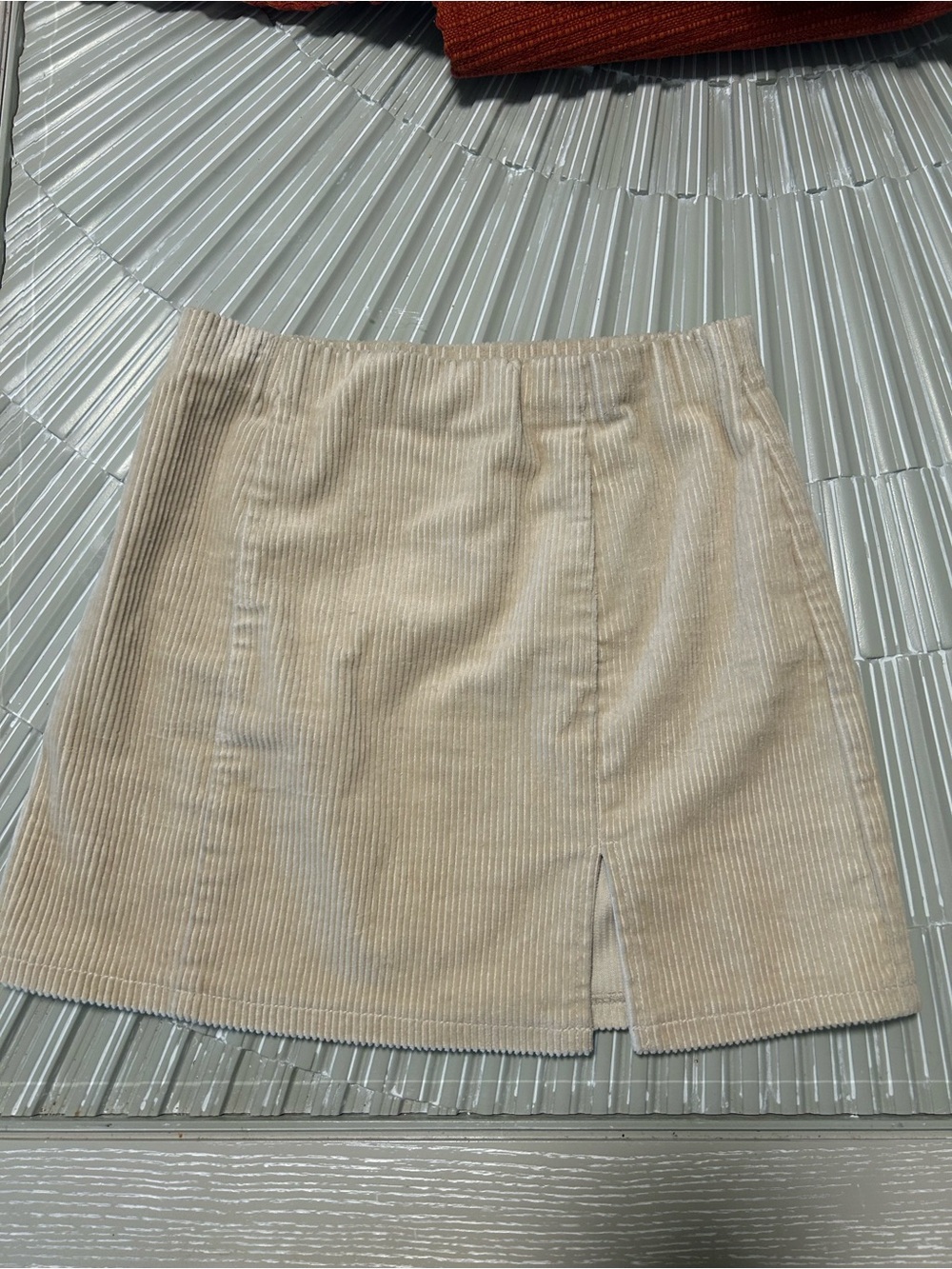 Forever 21 Cream Corduroy Mini Skirt with Front Slit